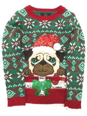 It's Our Time Green Red Pug Christmas Sweater